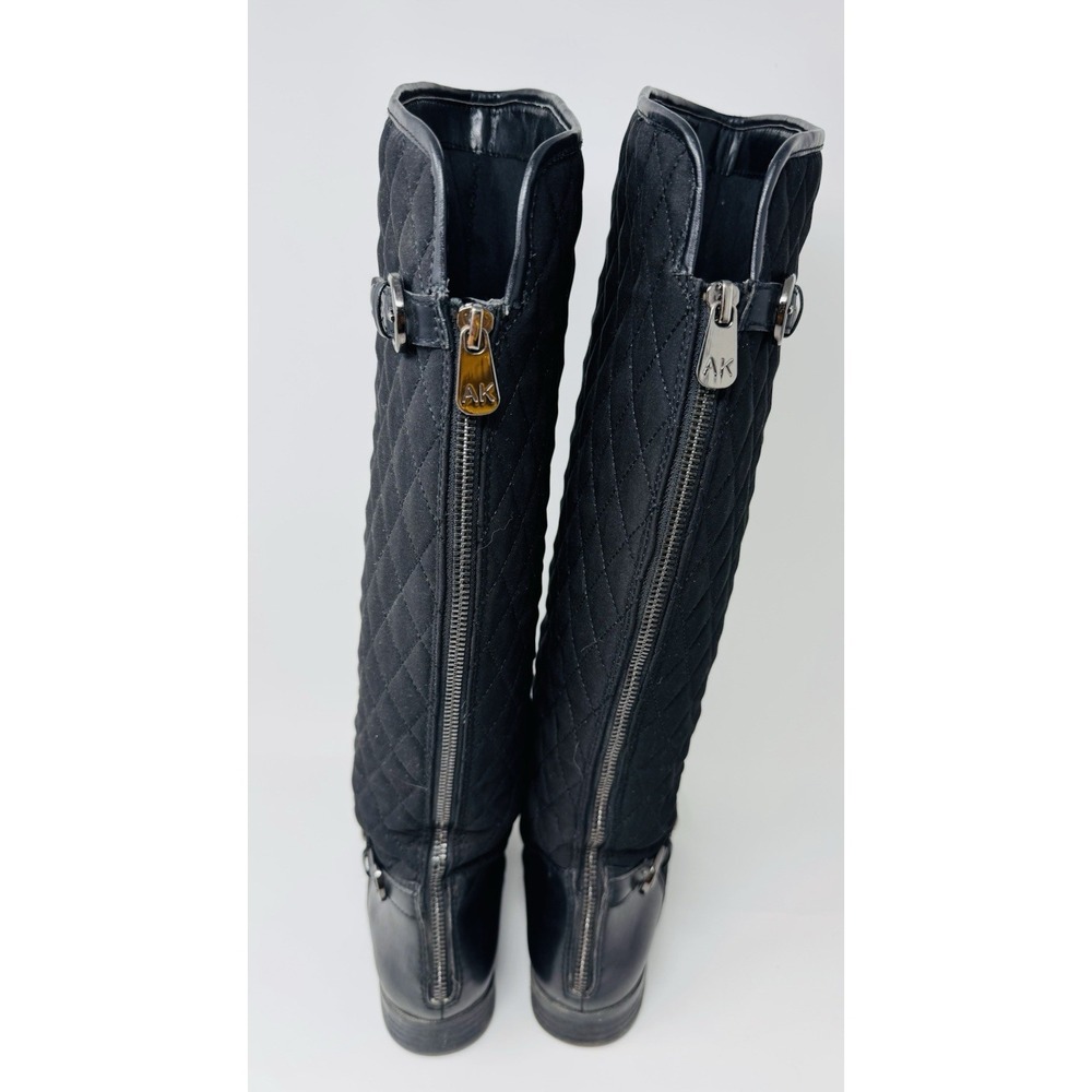 AK Anne Klein Womens Tall Quilted Boots SZ 7.5 M Black Flat Heel Zip Up - Picture 4 of 6